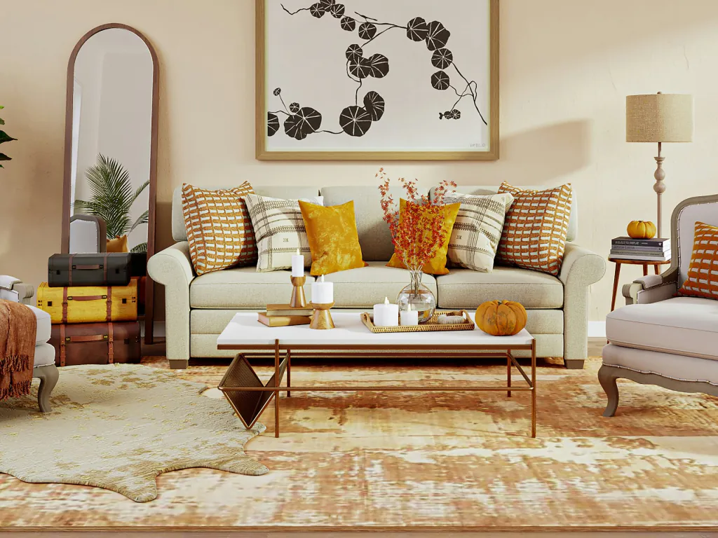 Sofa before removing visual clutter